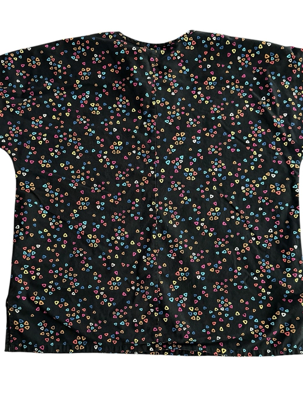 Black Short-Sleeve Tee with Multicolor Triangle Motif